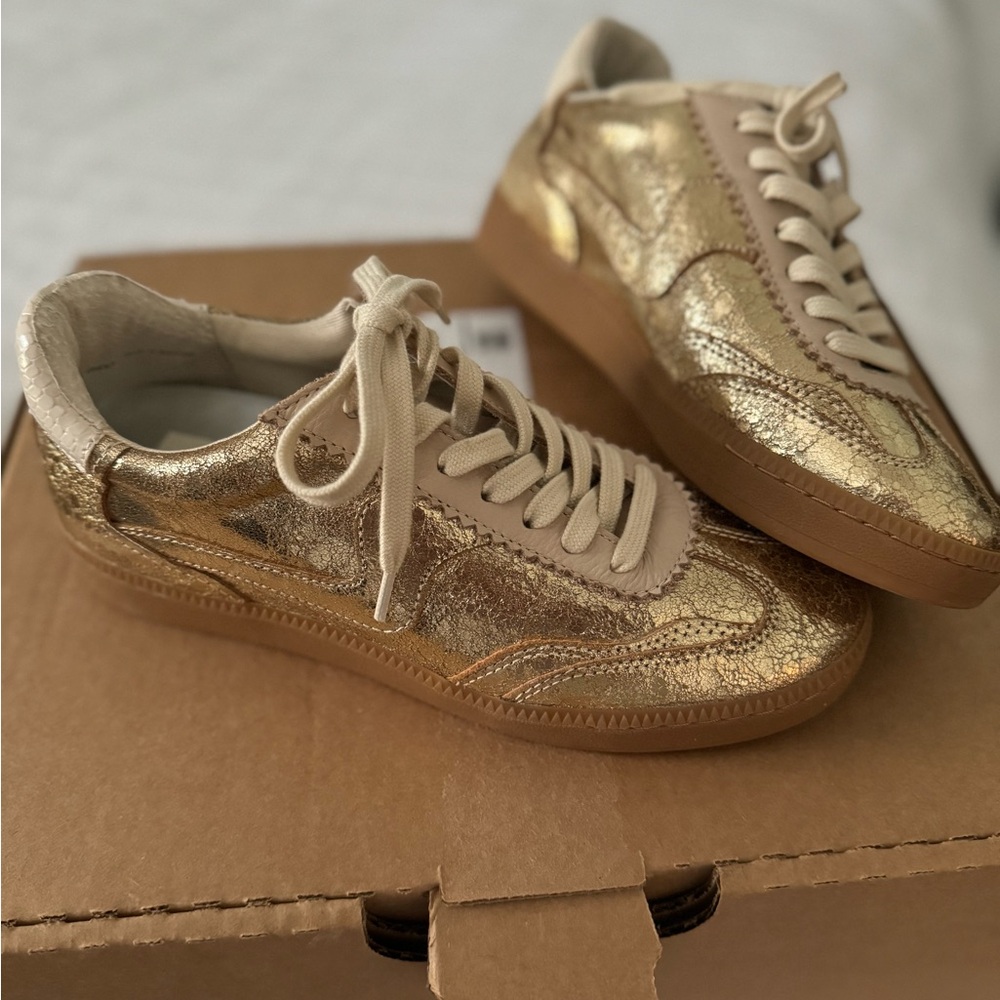 Dolce Vita Gold Metallic Lace-Up Sneakers with Cream Laces